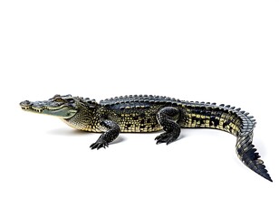 Fototapeta premium Crocodile side view isolated on white background showing powerful body high resolution image