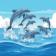 Obraz premium Dolphins Leaping - A Vibrant Marine Scene in Vector Art.