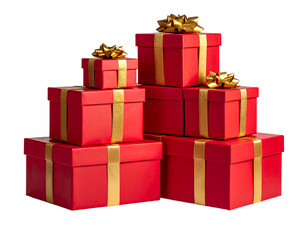 A refined set of red gift boxes neatly stacked in an elegant vertical arrangement