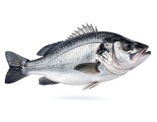 Fototapeta premium Sea bass whole fish isolated on white background showing natural form high resolution image