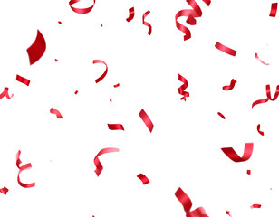 A seamless repeating pattern of red confetti pieces and curled streamers scattered