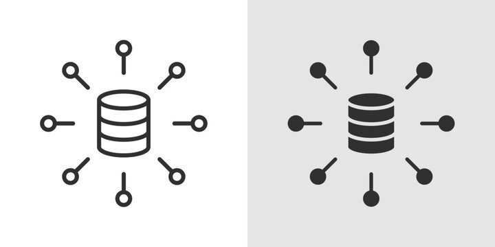 Big Data Icon illustrating stacked data layers, connected nodes, or database symbols, representing large-scale data processing, analytics, and information management in a clean, modern style.