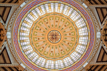 Dome of the Central Market in Valencia. Spain. Mercado Central de Valencia. Travel and Tourism