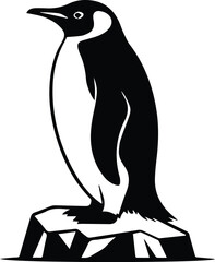 Minimalist black penguin standing on small ice block silhouette vector icon © Vector.com