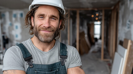 Smiling Construction Worker on Site