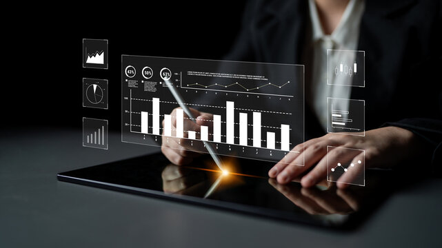 An interface for financial data analysis and stock market reporting. A collection of charts for tracking trends, performance, and investment data. Motif
