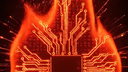 Fiery circuit board burning bright - Powered by Adobe