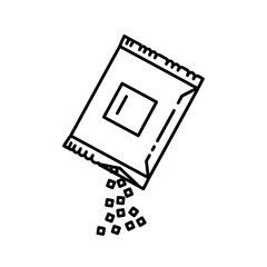 Fototapeta premium Open sugar sachet packet icon with pouring granules line art
