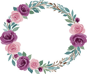 Watercolor floral wreath design with pink roses and green leaves