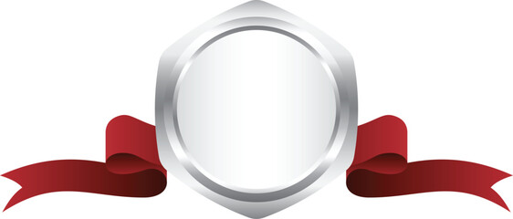 Silver Rounded Hexagon Medal Illustration. Mockup and Template Design.
