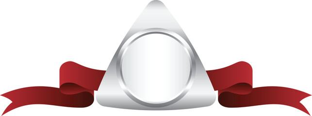 Silver Triangle Medal with Red Ribbon. Mockup and Template Design.