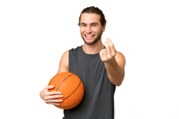 Young basketball player man over isolated background making money gesture