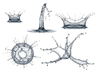 Dynamic water droplet splashes in monochrome