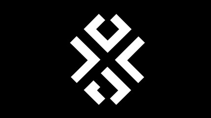 Obraz premium Modern abstract white geometric symbol on black background. Minimalist design element for technology, digital, and data concepts.
