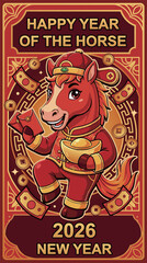 2026 Chinese New Year Horse Cartoon Vector