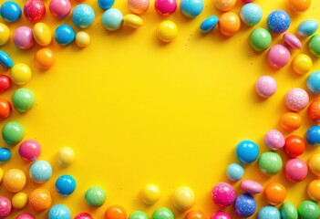 Obraz premium Colorful candy dots frame bright yellow background