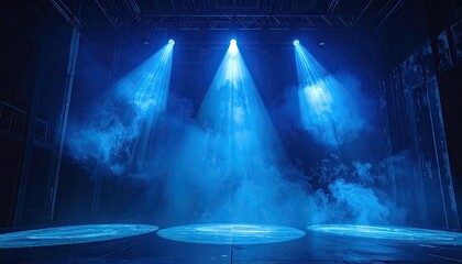 Blue Stage Lighting with Smoke and Platforms
