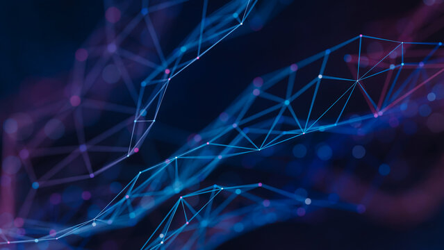 Abstract technology background big data visualization analysis network connection geometric dots and lines particles plexus structure. Science background. 3d rendering. - Powered by Adobe