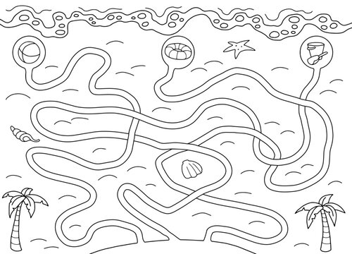 Beach maze graphic black white landscape sketch illustration vector