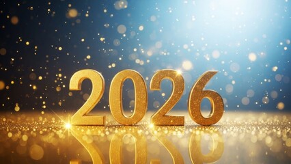 Golden 2026 numerals shimmering against a backdrop of softly glowing bokeh lights