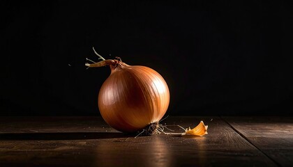 Brown Onion on Dark Wooden Surface