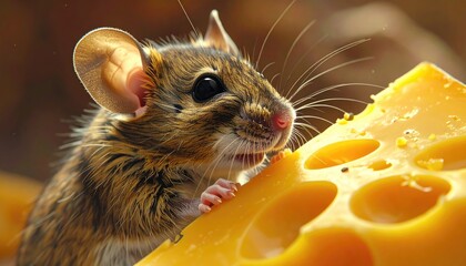 Brown Mouse Eating Yellow Cheese