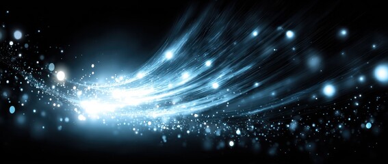 Obraz premium Abstract digital design with bright lights and glowing particles on a dark background