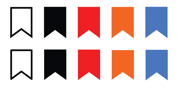 Colorful bookmark ribbon icons set. Minimal vertical page marker shapes. Vector illustration.