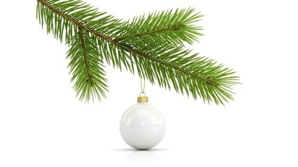 Minimalist christmas adornment featuring fresh pine branch and simple white bauble