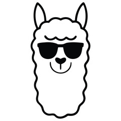 Cool alpaca head with sunglasses vector illustration on white background