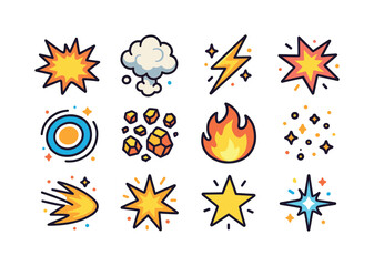 Obraz premium Colorful Action Icons. Action Effects. Colorful isometric vector