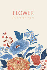 Botanical greeting card. vector chinese chrysanthemums illustration. Stylish vector flowers isolated on white background. Summer botany print design in hand-drawn style. 