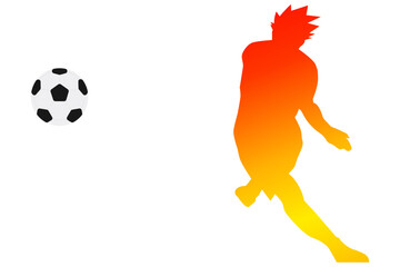 赤から黄色のグラデーションで表現したサッカー選手のキックシルエットベクター
