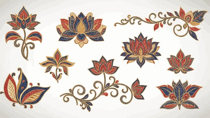 Collection of Decorative Floral Elements in a Bohemian Style. © Dolar