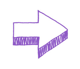 手描きでゆるい感じの立体的な矢印イラスト　紫
