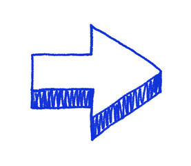 手描きでゆるい感じの立体的な矢印イラスト　青