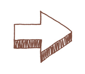 手描きでゆるい感じの立体的な矢印イラスト　茶色