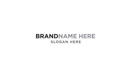Minimalist brand identity placeholder text with dark and light grey sans-serif typography for name and slogan.