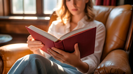young woman reading a book