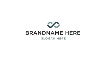 Modern abstract infinity symbol logo with dark and light teal interlocking shapes, featuring placeholder brand name and slogan text.