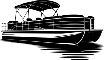 Pontoon boat silhouette vector illustration © Print