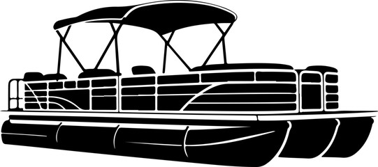 Pontoon boat silhouette vector illustration © Print