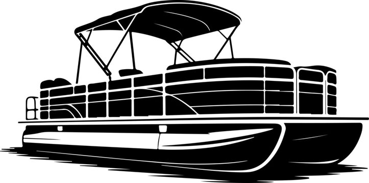 Pontoon boat silhouette vector illustration