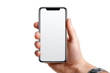 A Hand Holding a Modern Smartphone with a Blank Screen , png, isolated on transparent background, Ideal for Technology and Design Concepts