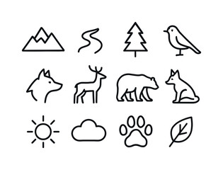 Wild Nature Icons. Wild nature. Line icon set of wild nature: mo