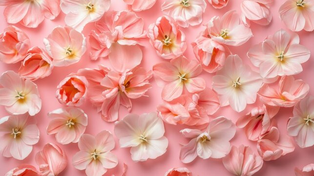 Delicate floral arrangement of pastel pink tulips on a soft pink backdrop - Powered by Adobe