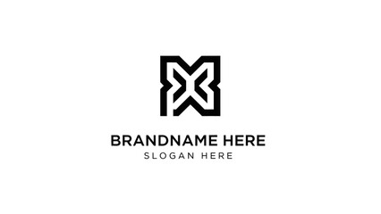 Fototapeta premium Symmetrical black geometric abstract logo with angular lines and placeholder brand name and slogan.