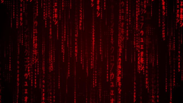 Red Matrix Style Digital Background with Hacking Code and Data Flow | 4K Loop
