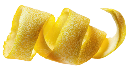 Lemon Peel Twists: A Stunning Display of Yellow Curves with Zesty Texture, Showcasing the Natural Beauty and Vibrant Color of Citrus Fruits, png, isolated on transparent background