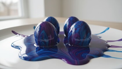 Swirled Easter eggs in vivid blue-purple glaze